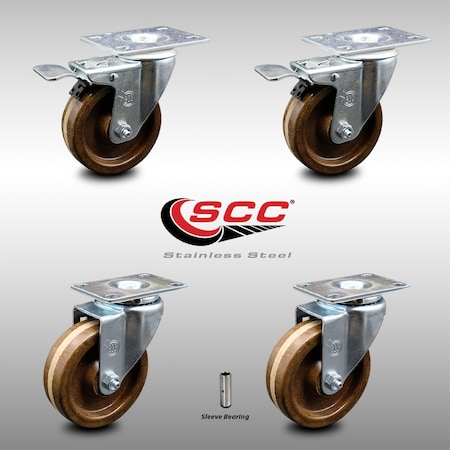 Service Caster 4 Inch SS High Temp Phenolic Top Plate Caster Total Lock Brakes SCC, 2PK SCC-SSTTL20S414-PHSHT-2-S-2